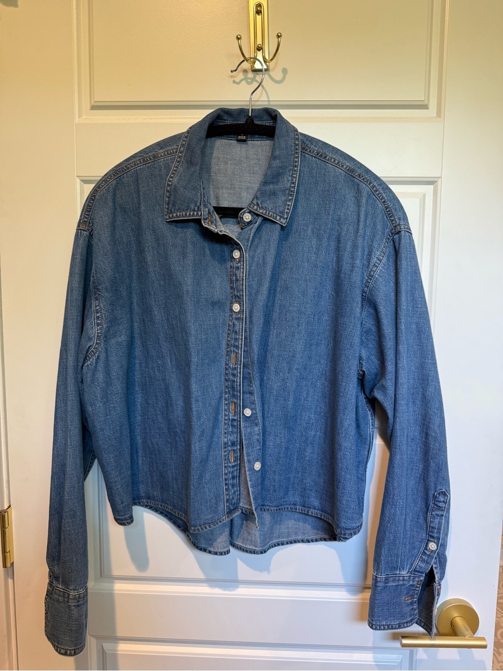 J. Crew Cropped Blue Denim Button-Up Shirt